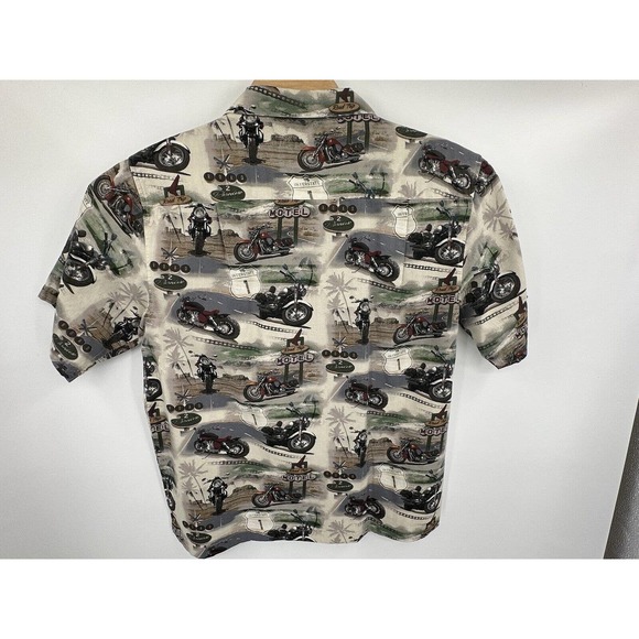 Newport Blue Men's LARGE Button Front Motorcycle Print‎ Shirt Road Trip CASUAL - Picture 3 of 7